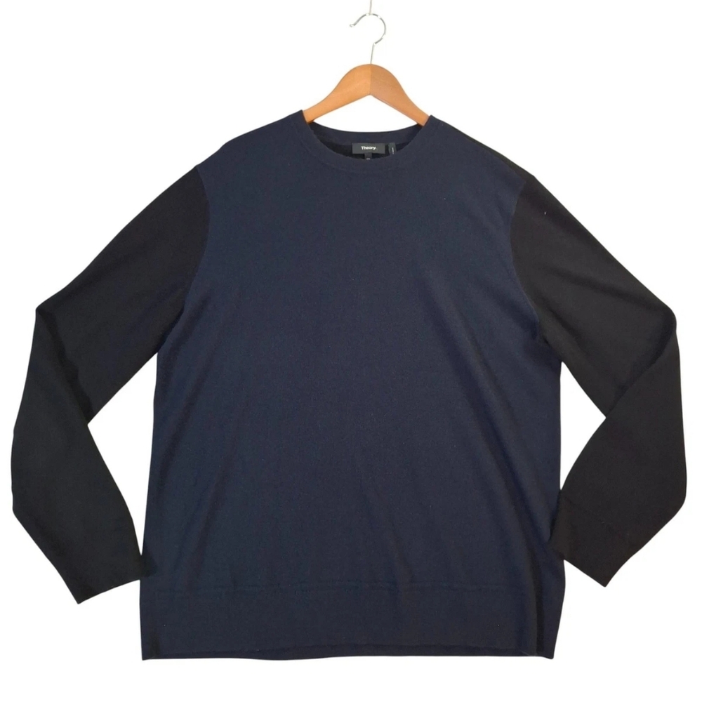 Theory Men's Cashmere Hilles Crewneck Colorblock Sweater Navy & Black- M
